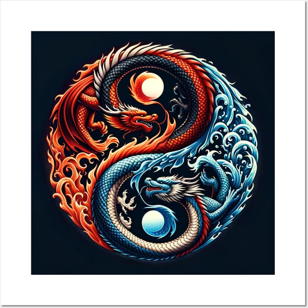 Yin Yang Dragons Fire Water Wall Art by E